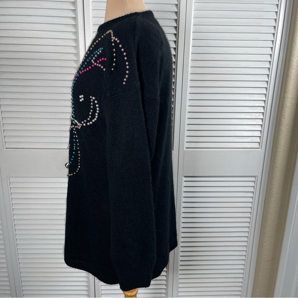 Vintage 80s‎ Amanda Beaded Reindeer Sweater L Black Holiday - Picture 5 of 12